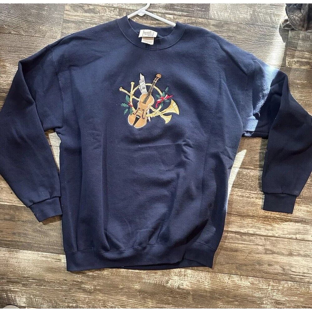 VTG Embroidered Women's Peanut Butter And Jelly Christmas Violin‎ Sweatshirt  XL